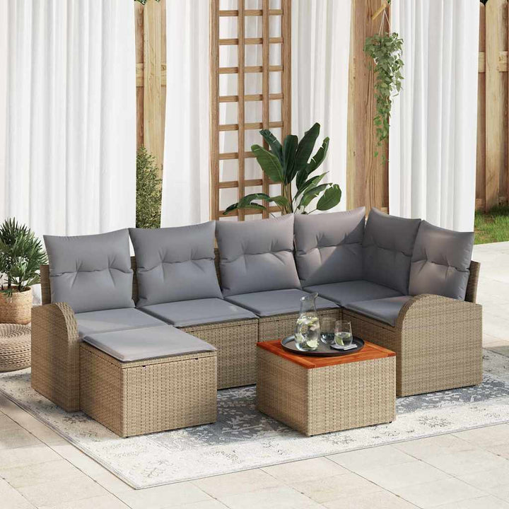 Havesofa Sæt med pude 7 pcs Beige polyrattan