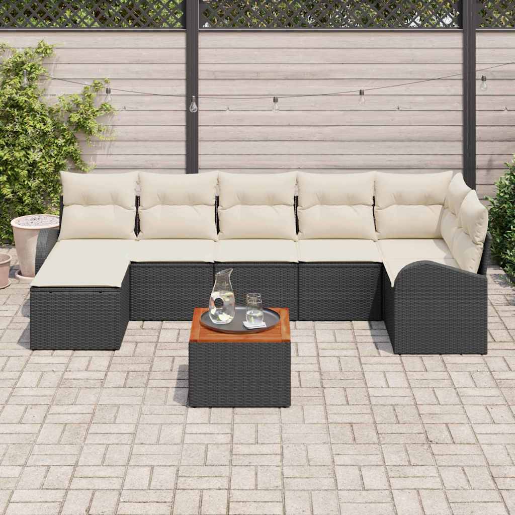 Havesofa Sæt 8 stk. Sort polyrattan