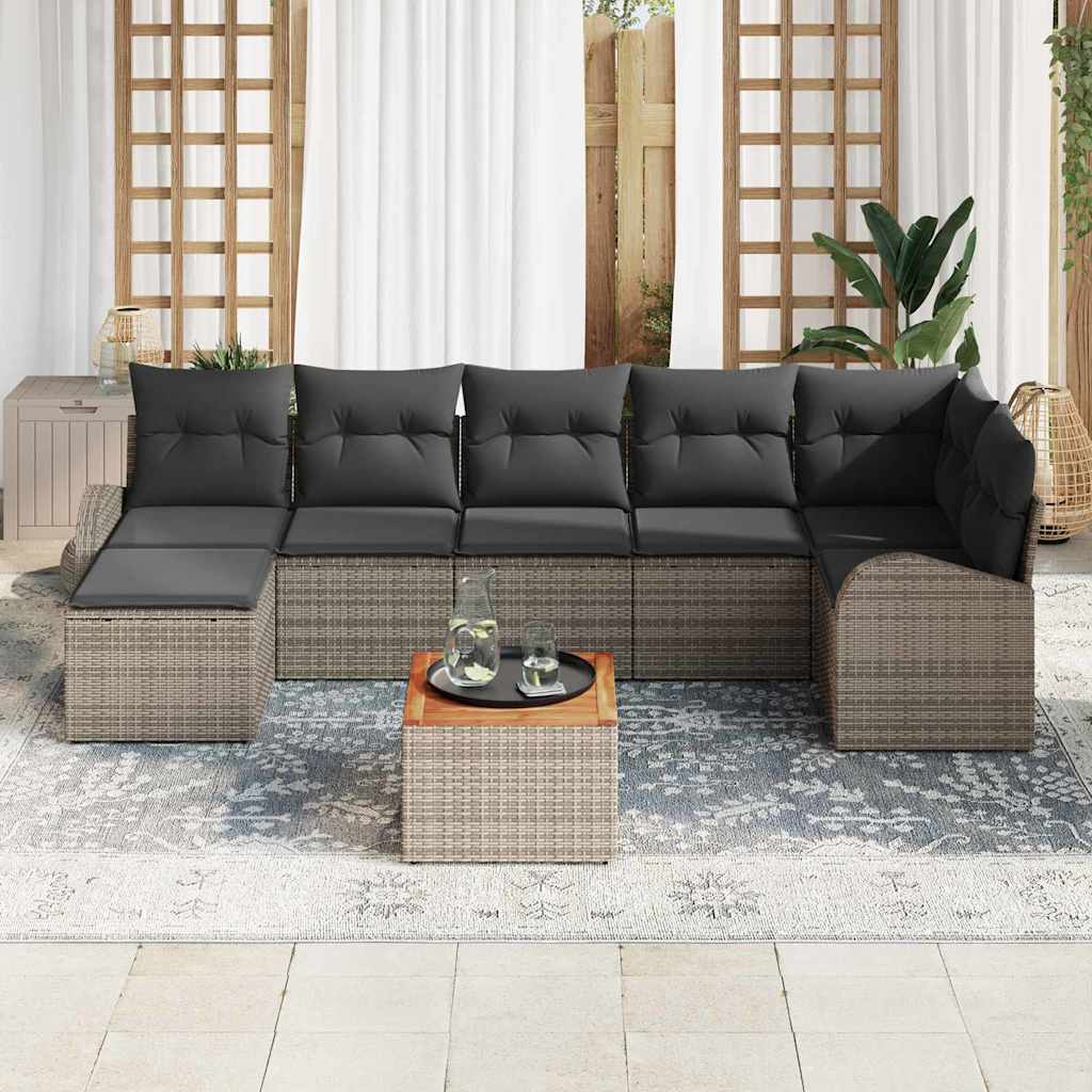Havesofa Sæt med pude 8 pcs Grå polyrattan