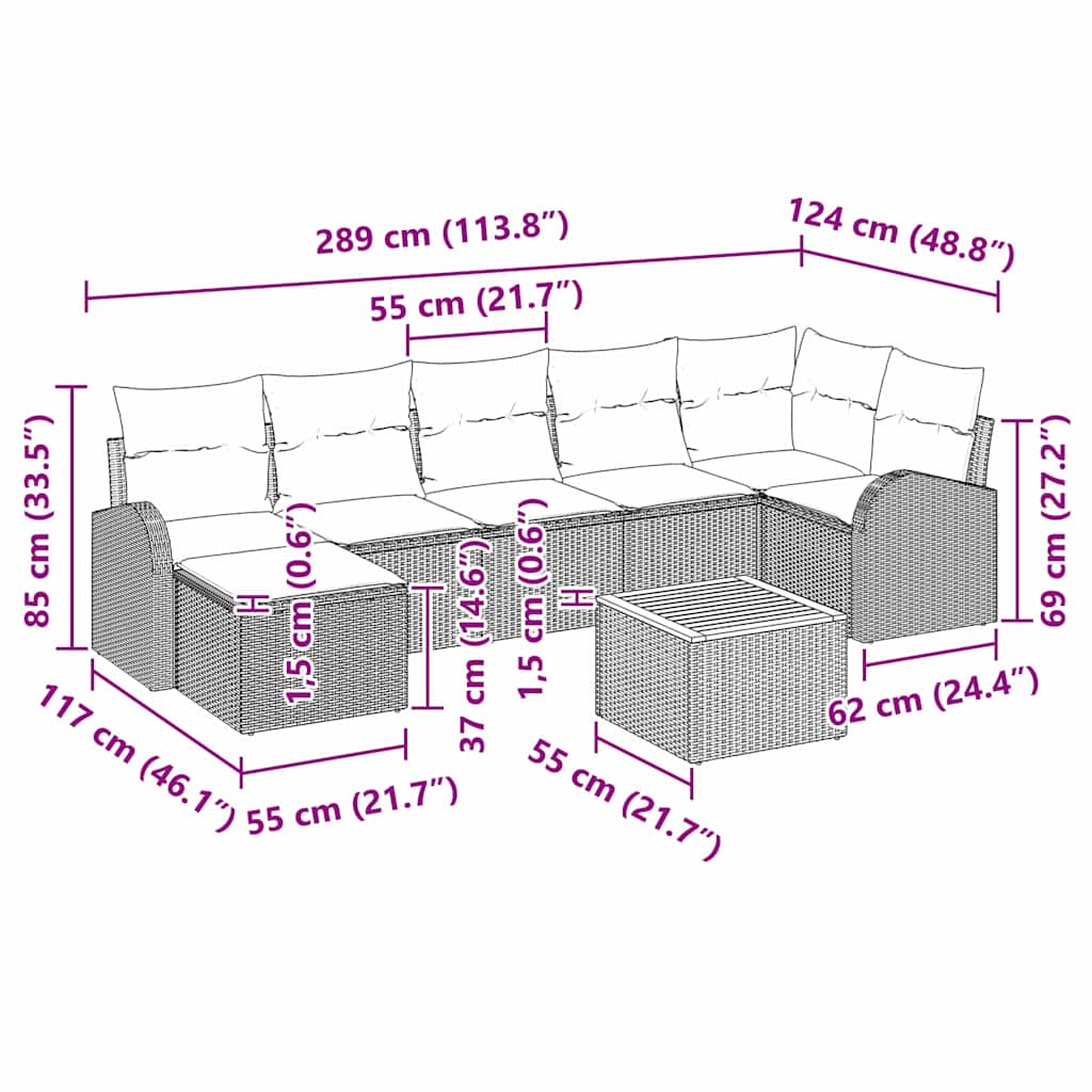 Havesofa Sæt med pude 8 pcs Beige polyrattan