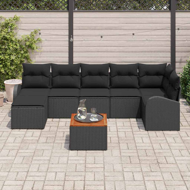 Havesofa Sæt 8 stk. Sort polyrattan