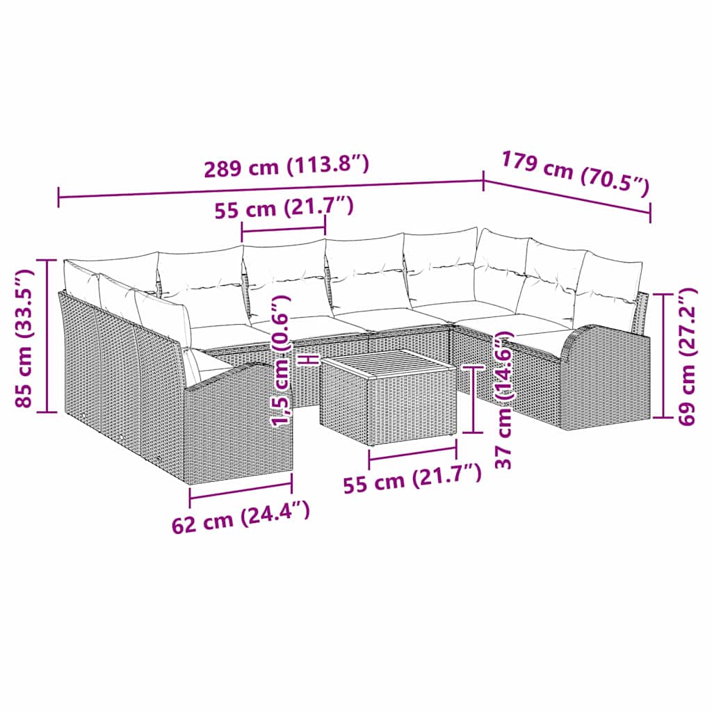 Havesofa Sæt 10 stk. Beige polyrattan
