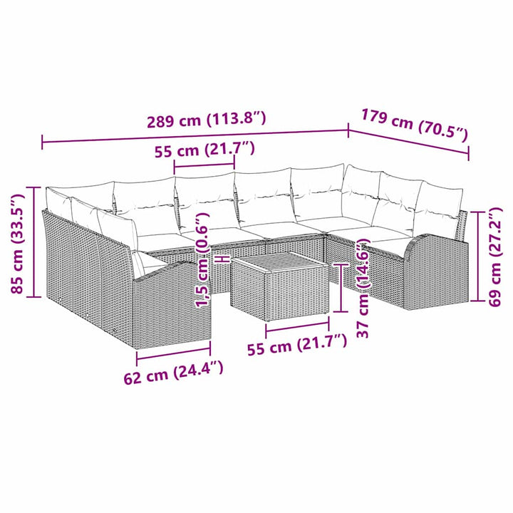 Havesofa Sæt 10 stk. Beige polyrattan