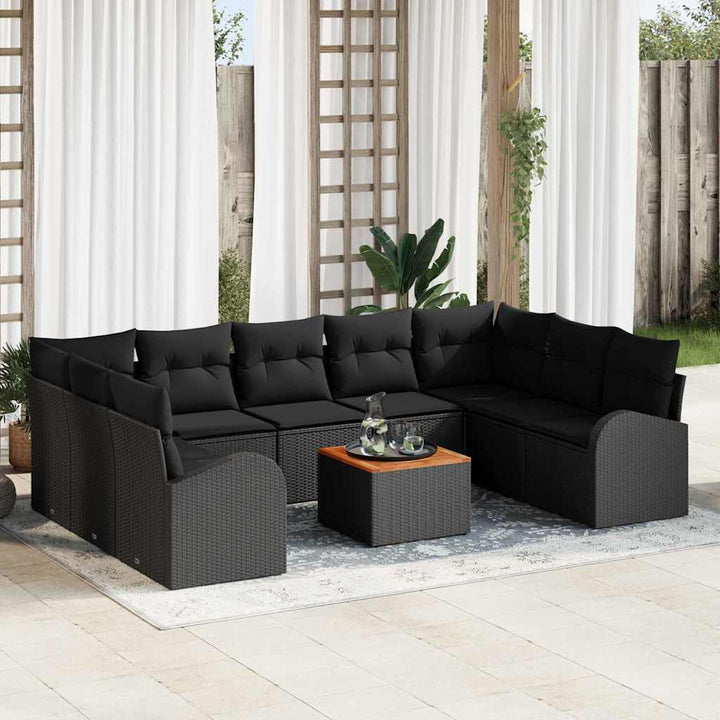 Havesofa Sæt 10 stk. Sort polyrattan