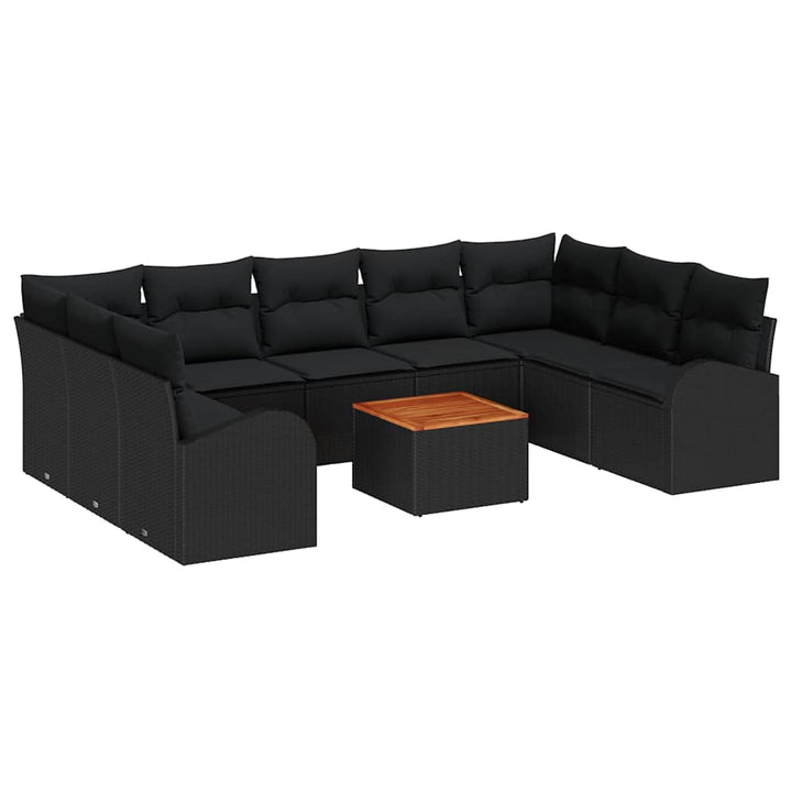 Havesofa Sæt 10 stk. Sort polyrattan