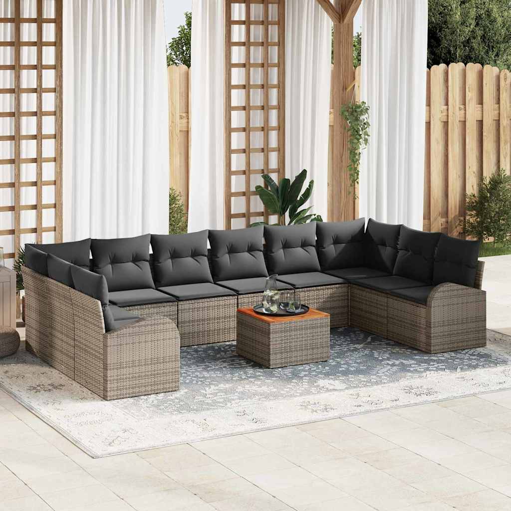 Havesofa Sæt med pude 11 pcs Grå polyrattan