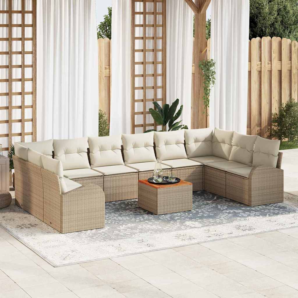 Havesofa Sæt med pude 11 pcs Beige polyrattan