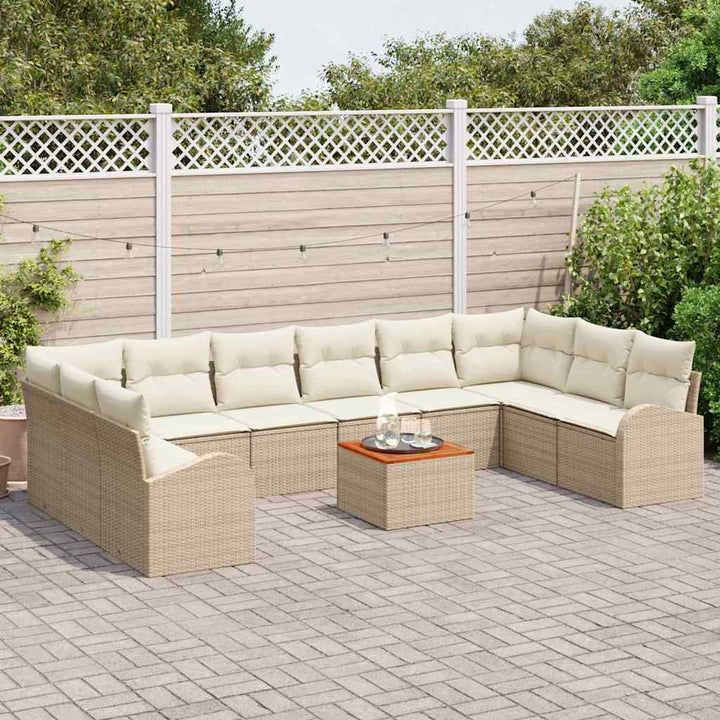 Havesofa Sæt med pude 11 pcs Beige polyrattan