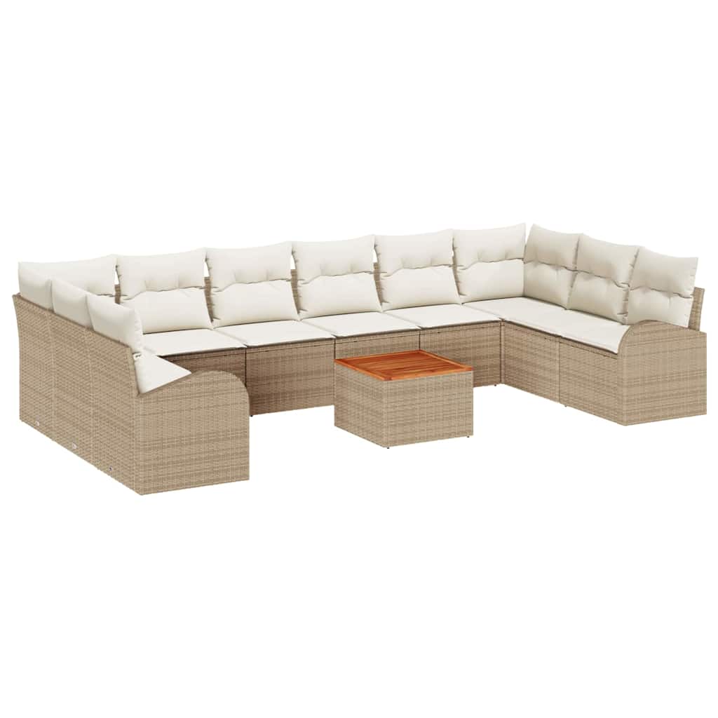 Havesofa Sæt med pude 11 pcs Beige polyrattan