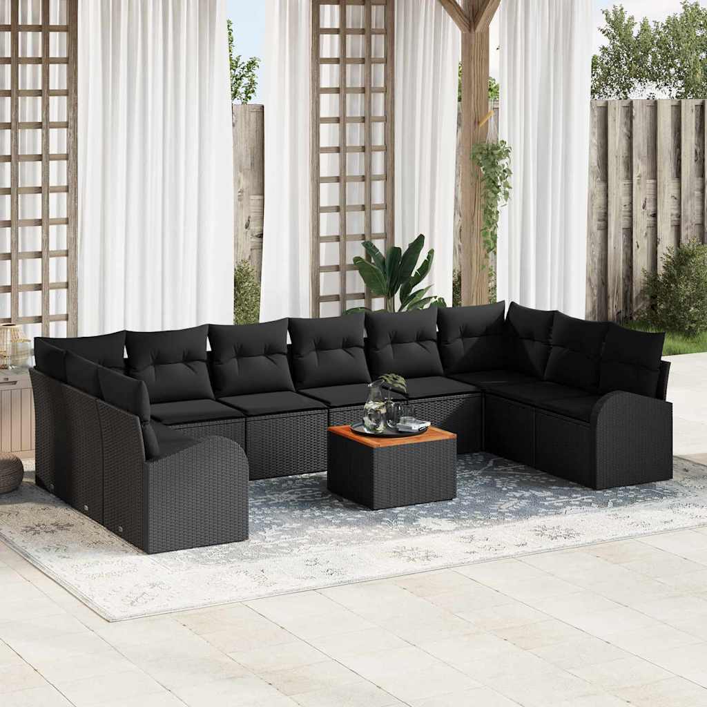 Havesofa Sæt med pude 11 pcs Sort polyrattan