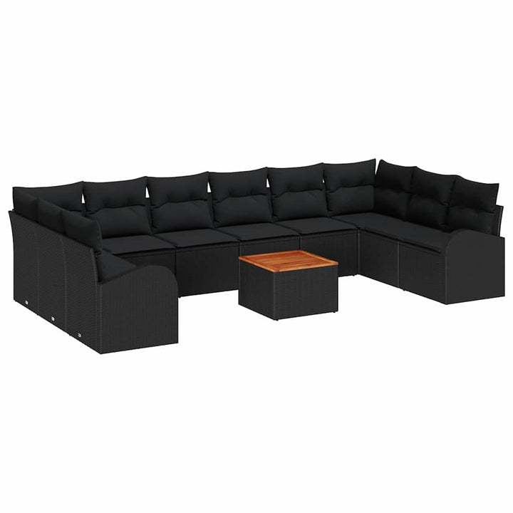 Havesofa Sæt med pude 11 pcs Sort polyrattan