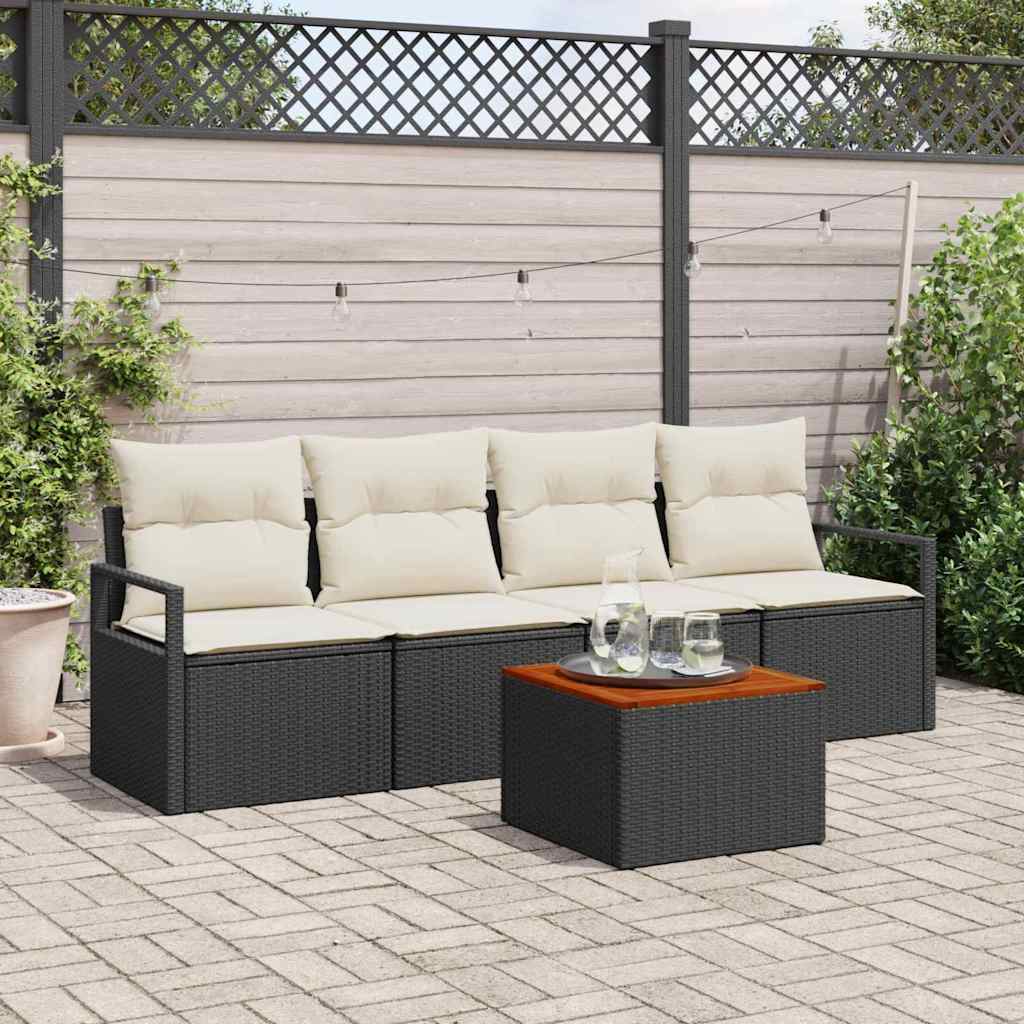 Havesofa Sæt med pude 5 pcs Sort polyrattan
