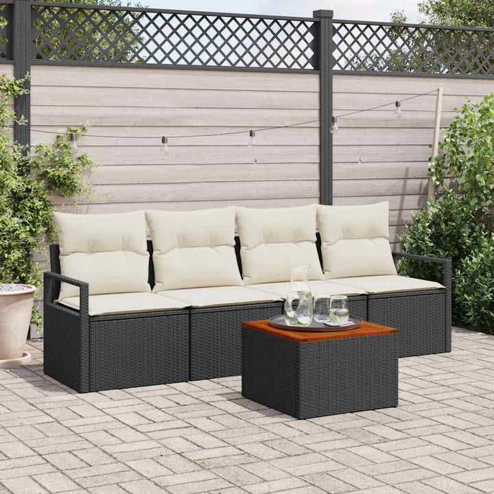 Havesofa Sæt med pude 5 pcs Sort polyrattan
