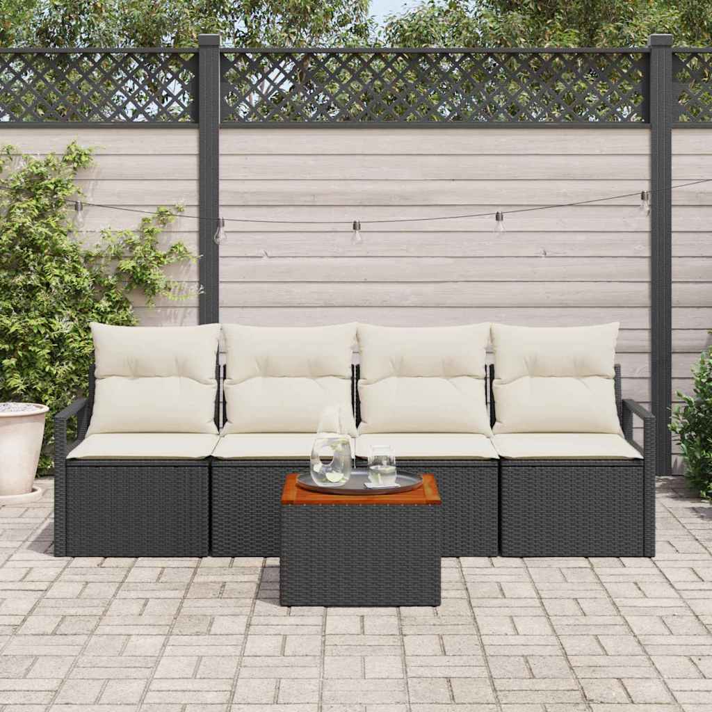 Havesofa Sæt med pude 5 pcs Sort polyrattan