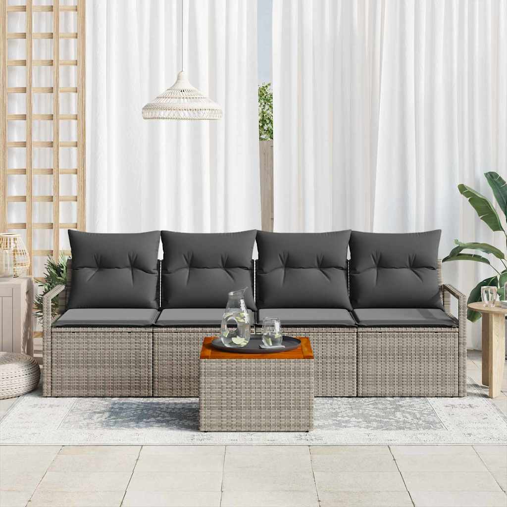 Havesofa Sæt med pude 5 pcs Grå polyrattan