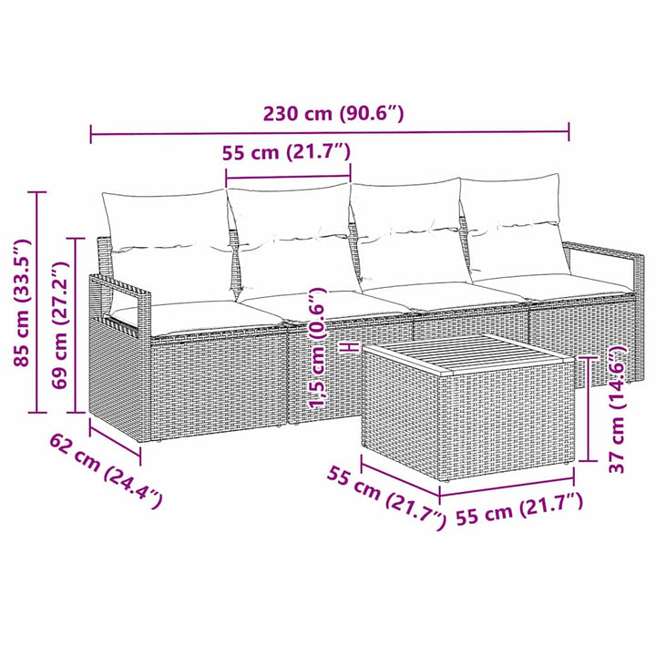 Havesofa Sæt med pude 5 pcs Grå polyrattan