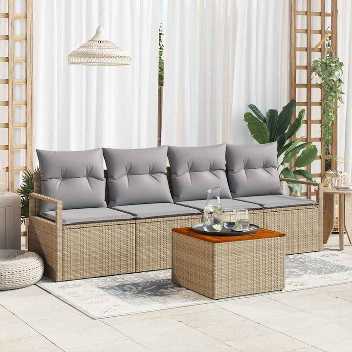 Havesofa Sæt med pude 5 pcs Beige polyrattan