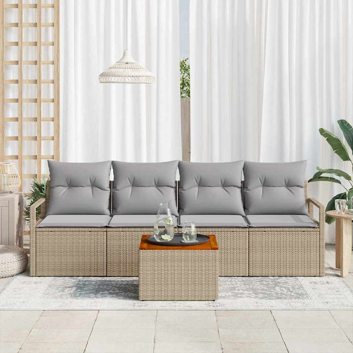 Havesofa Sæt med pude 5 pcs Beige polyrattan