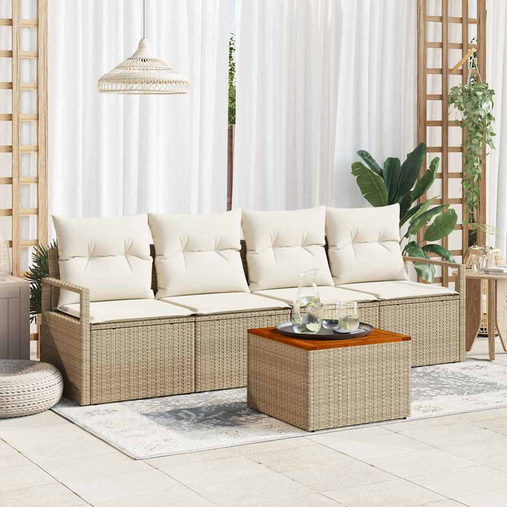 Havesofa Sæt med pude 5 pcs Beige polyrattan