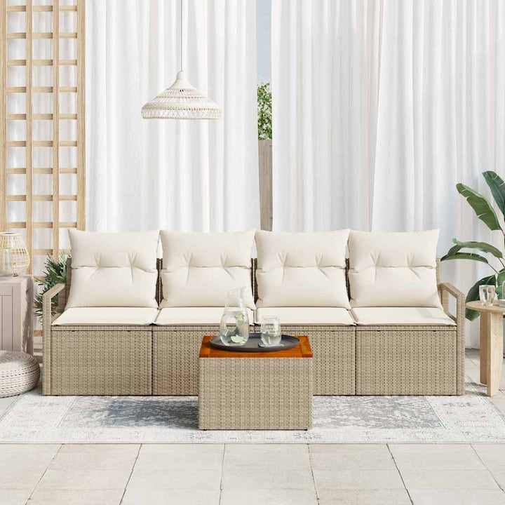 Havesofa Sæt med pude 5 pcs Beige polyrattan
