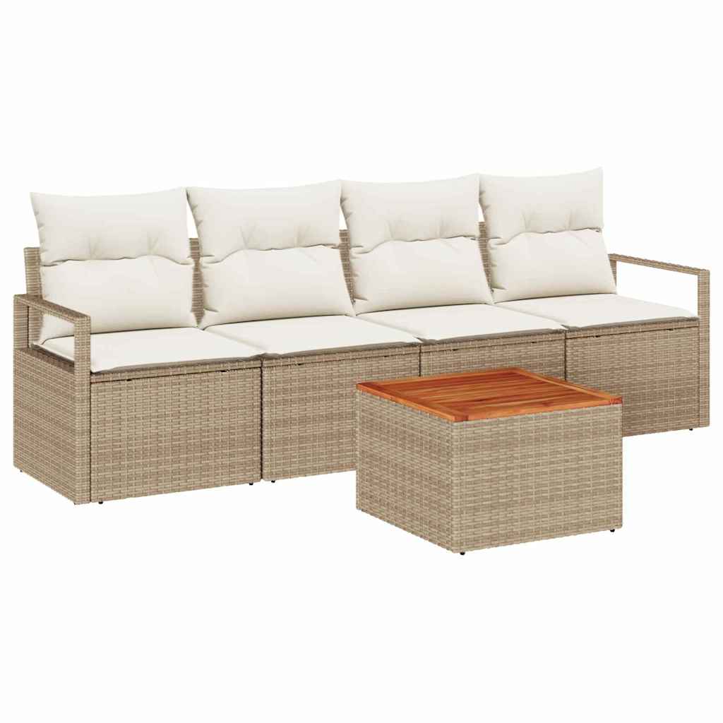Havesofa Sæt med pude 5 pcs Beige polyrattan