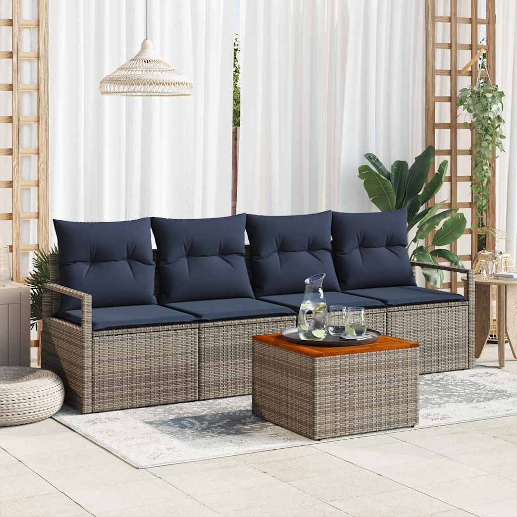 Havesofa Sæt med pude 5 pcs Grå polyrattan