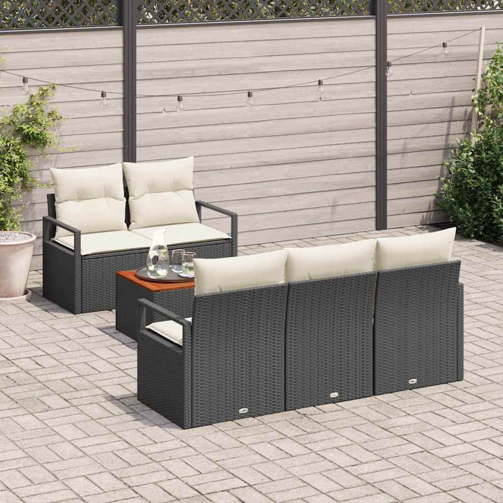 Havesofa Sæt med pude 6 pcs Sort polyrattan
