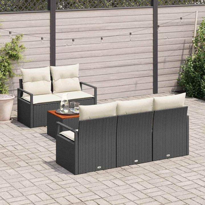 Havesofa Sæt med pude 6 pcs Sort polyrattan