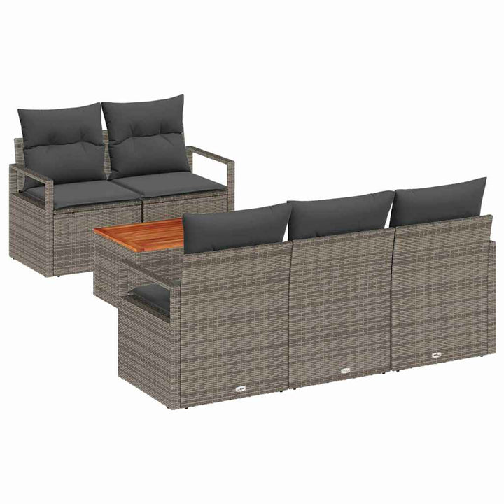 Havesofa Sæt med pude 6 pcs Grå polyrattan
