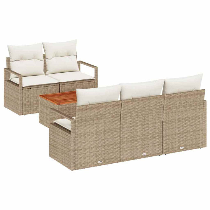Havesofa Sæt med pude 6 pcs Beige polyrattan