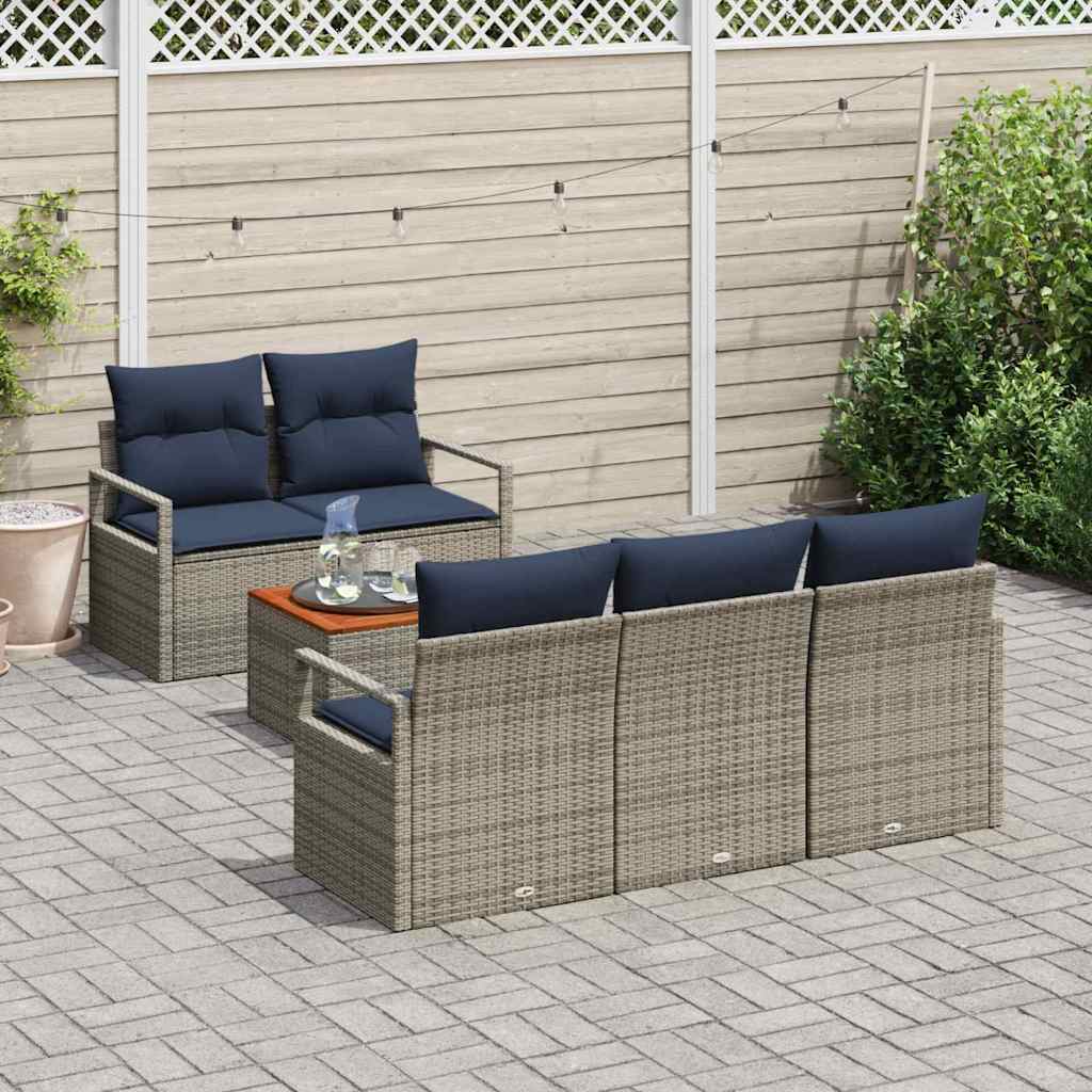 Havesofa Sæt med pude 6 pcs Grå polyrattan