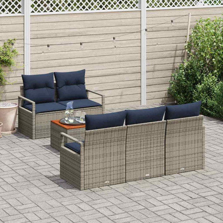 Havesofa Sæt med pude 6 pcs Grå polyrattan