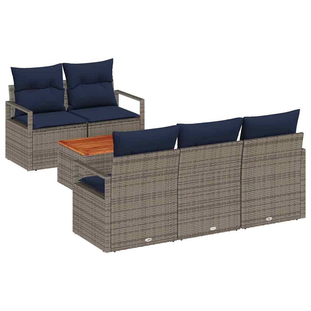 Havesofa Sæt med pude 6 pcs Grå polyrattan