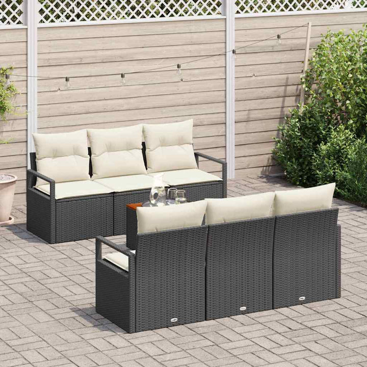 Havesofa Sæt med pude 7 pcs Sort polyrattan