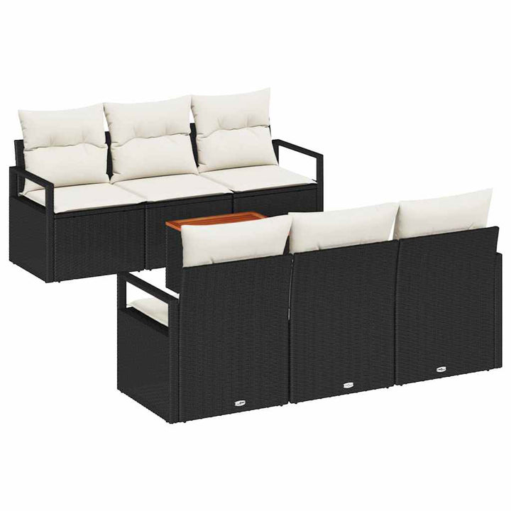 Havesofa Sæt med pude 7 pcs Sort polyrattan