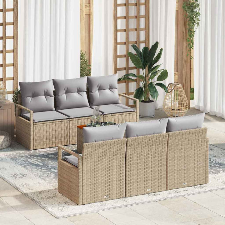 Havesofa Sæt med pude 7 pcs Beige polyrattan