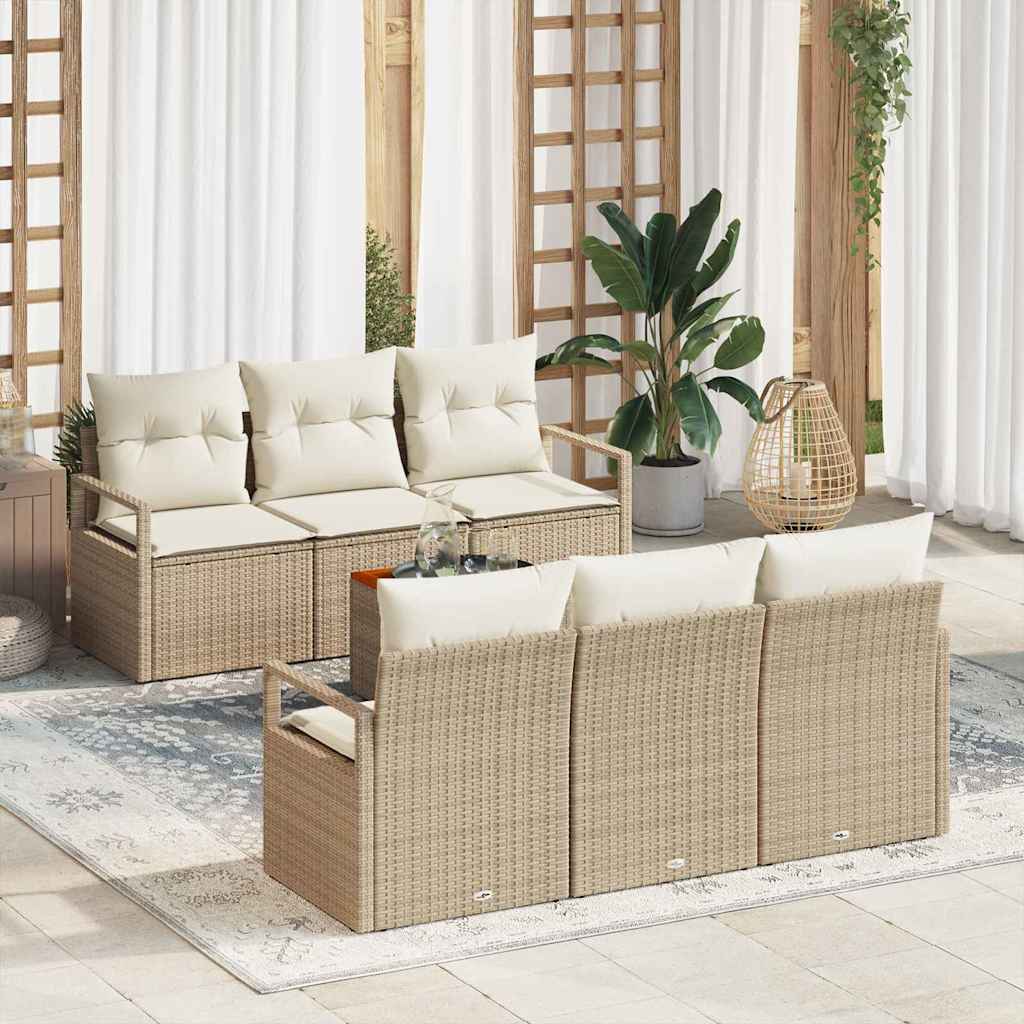 Havesofa Sæt med pude 7 pcs Beige polyrattan