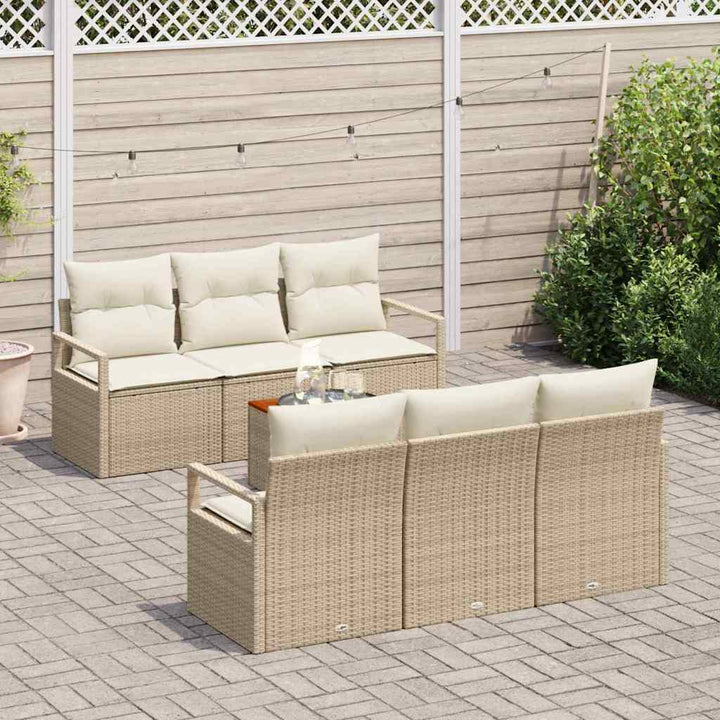 Havesofa Sæt med pude 7 pcs Beige polyrattan