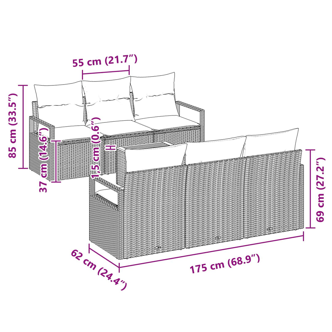 Havesofa Sæt med pude 7 pcs Grå polyrattan
