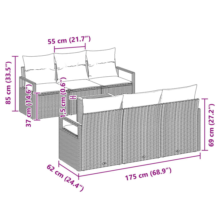 Havesofa Sæt med pude 7 pcs Sort polyrattan