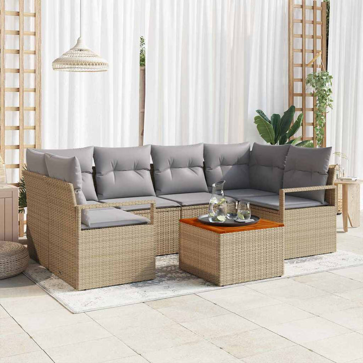 Havesofa Sæt med pude 7 pcs Beige polyrattan