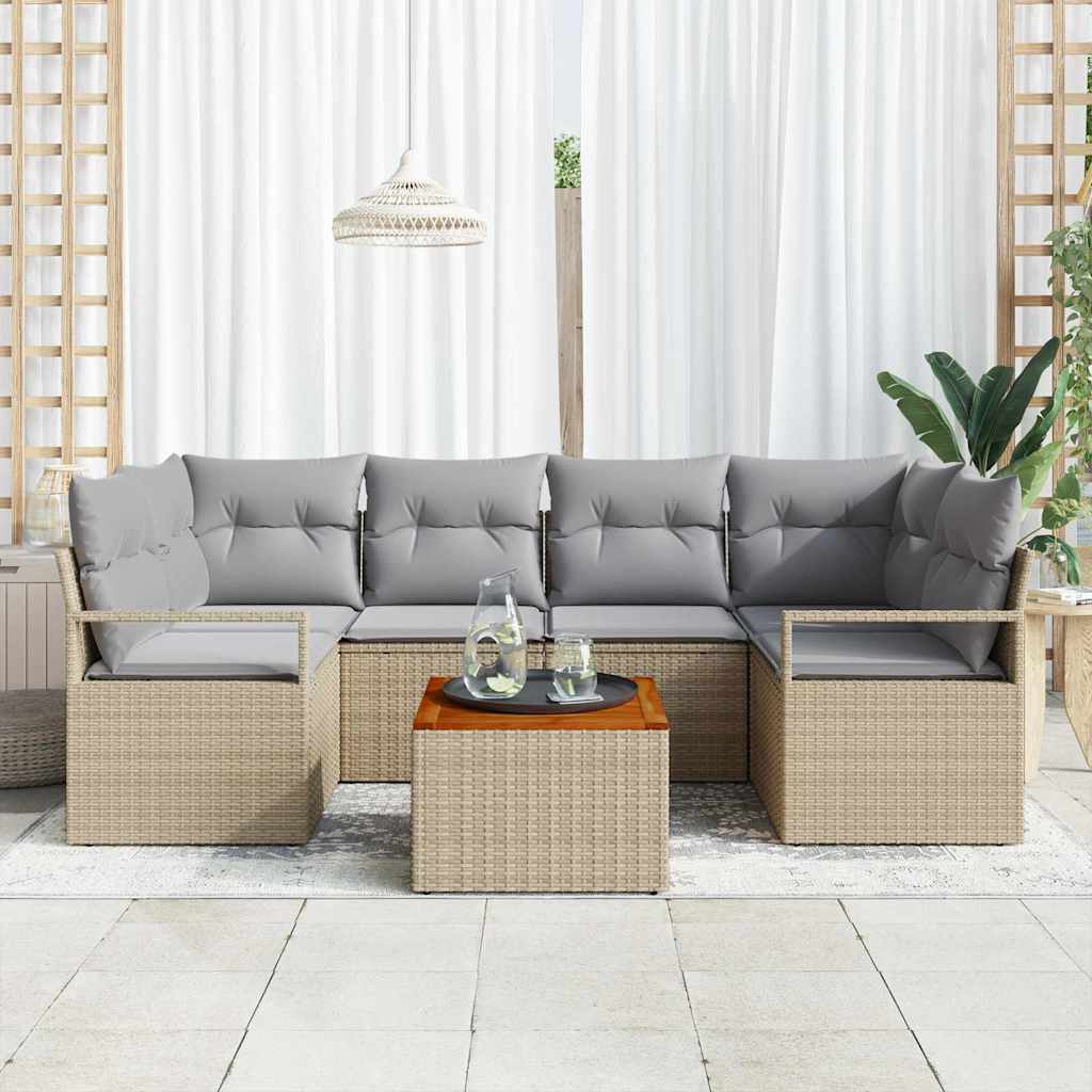 Havesofa Sæt med pude 7 pcs Beige polyrattan