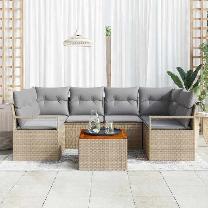 Havesofa Sæt med pude 7 pcs Beige polyrattan
