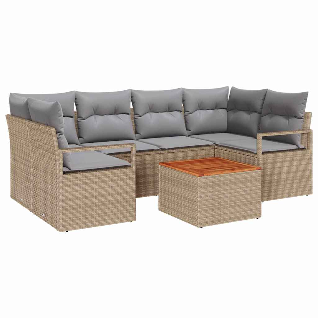 Havesofa Sæt med pude 7 pcs Beige polyrattan