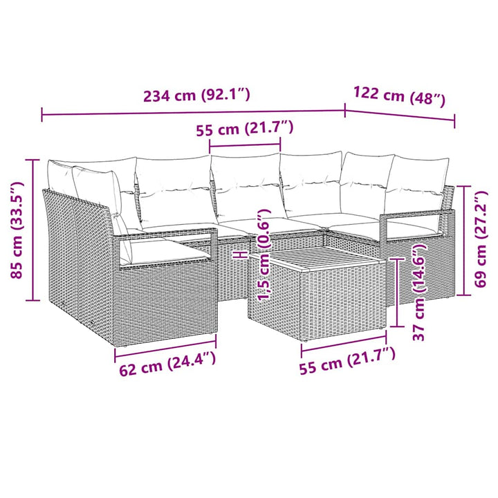 Havesofa Sæt med pude 7 pcs Beige polyrattan