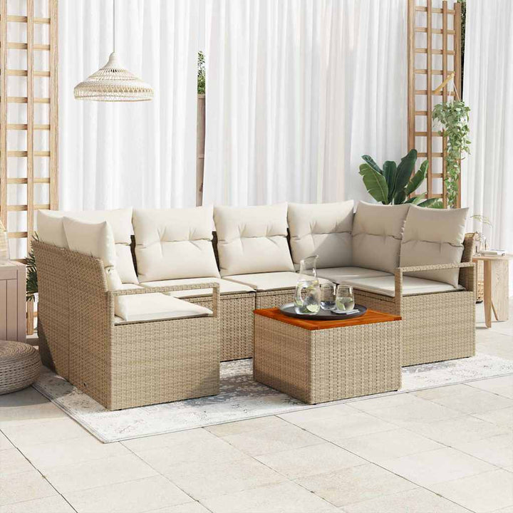 Havesofa Sæt med pude 7 pcs Beige polyrattan