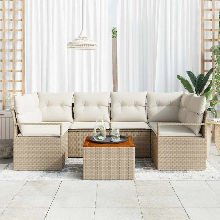 Havesofa Sæt med pude 7 pcs Beige polyrattan
