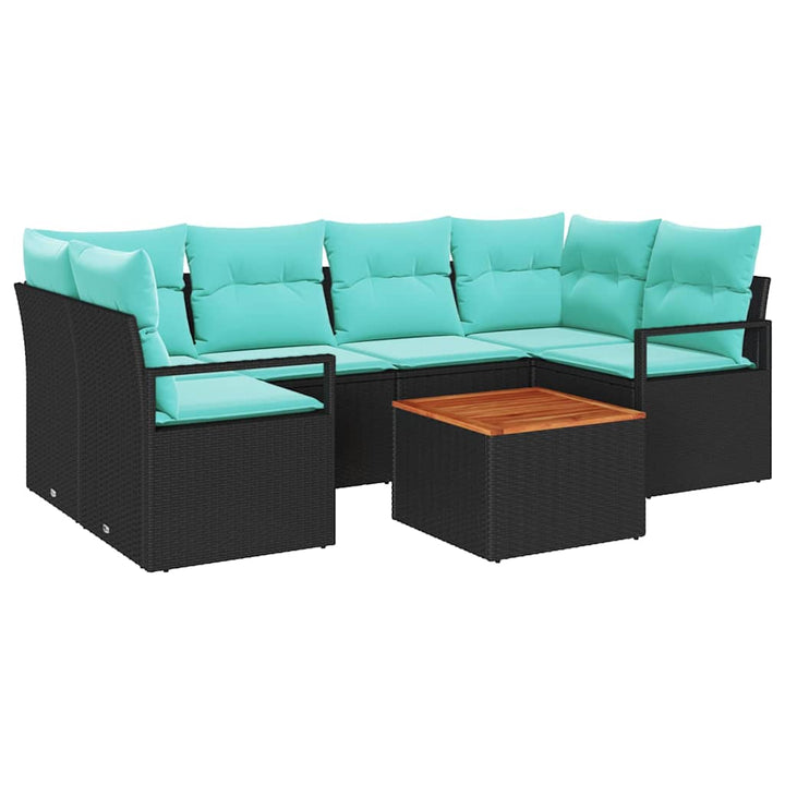 Havesofa Sæt med pude 7 pcs Sort polyrattan