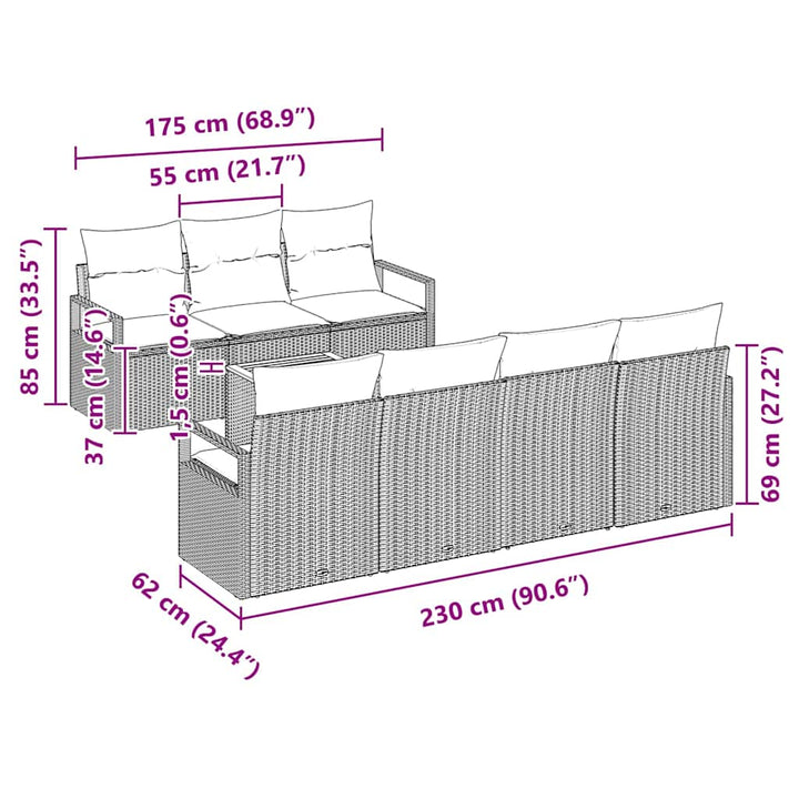 Havesofa Sæt med pude 8 pcs Sort polyrattan
