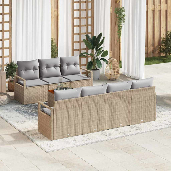 Havesofa Sæt med pude 8 pcs Beige polyrattan